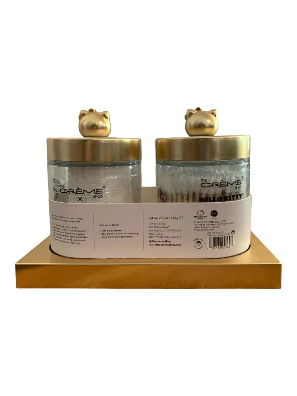 The Crème Shop x Hello Kitty Glass Jars & Base Set Cotton Pads & Swabs Gold New
